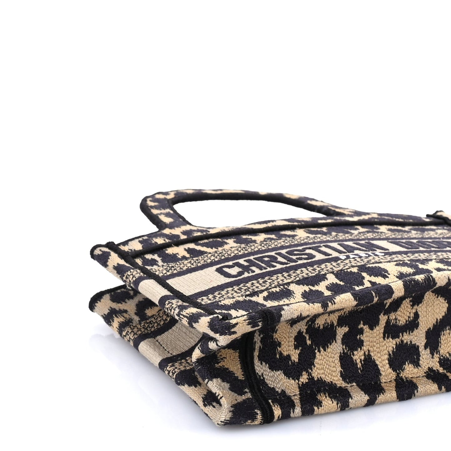 Canvas Mizza Embroidered Mini Leopard Book Tote Beige