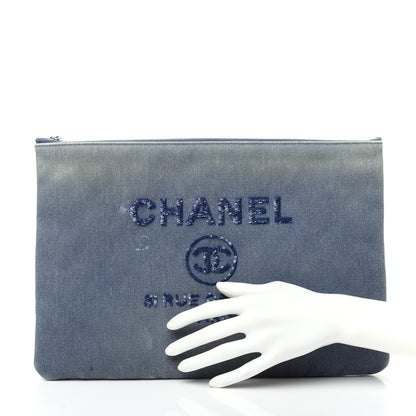 Chanel Canvas Sequins Large Deauville Cosmetic Pouch Navy 2 of 8