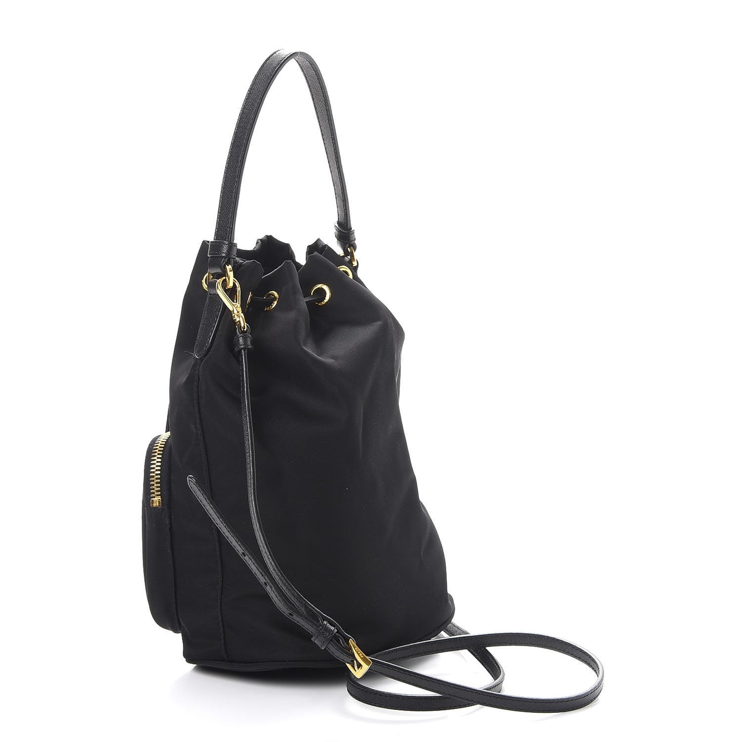 Saffiano Tessuto Nylon Mini Bucket Crossbody Bag Black