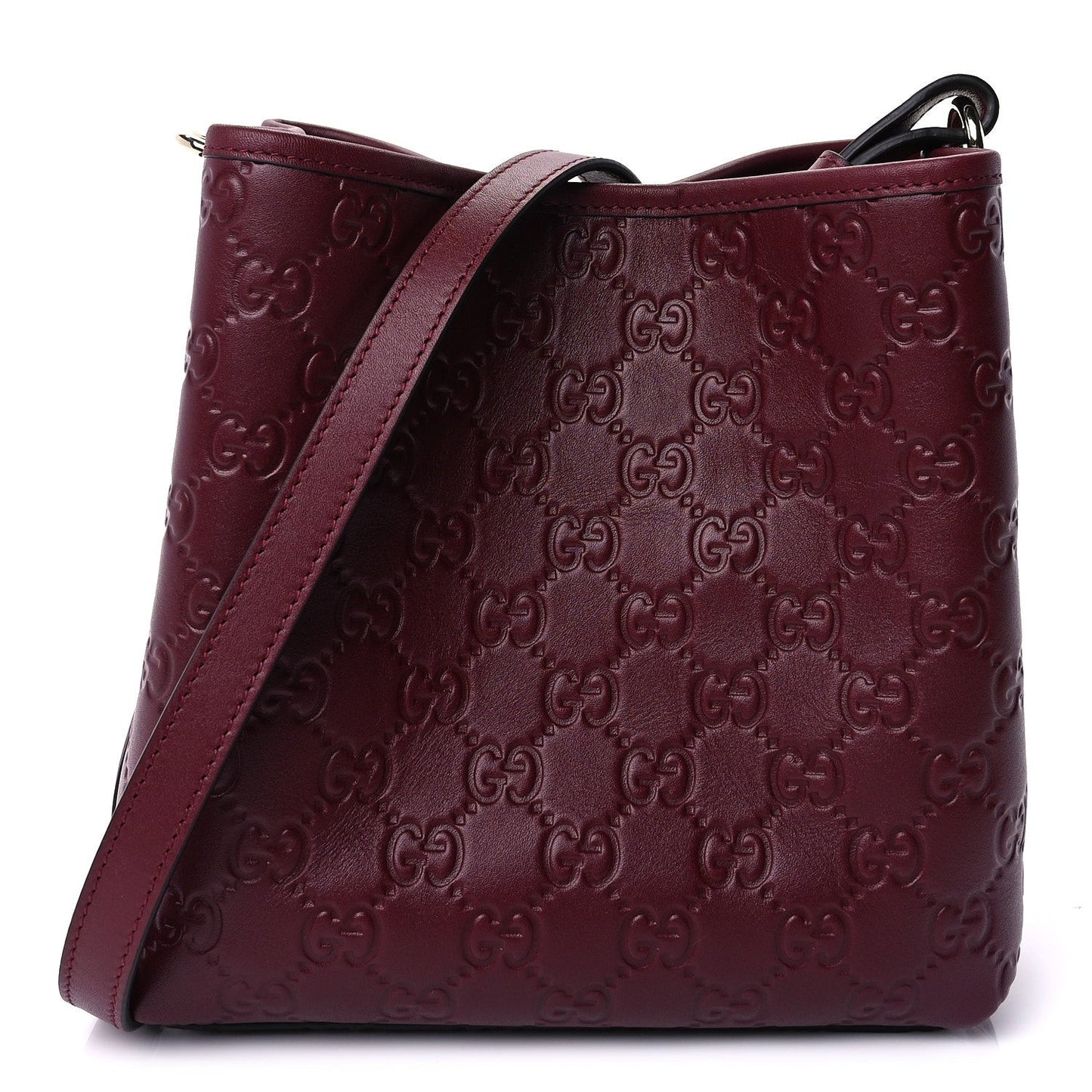GG Calfskin Embossed Emblem Small Bucket Bag Rosso Ancora Red