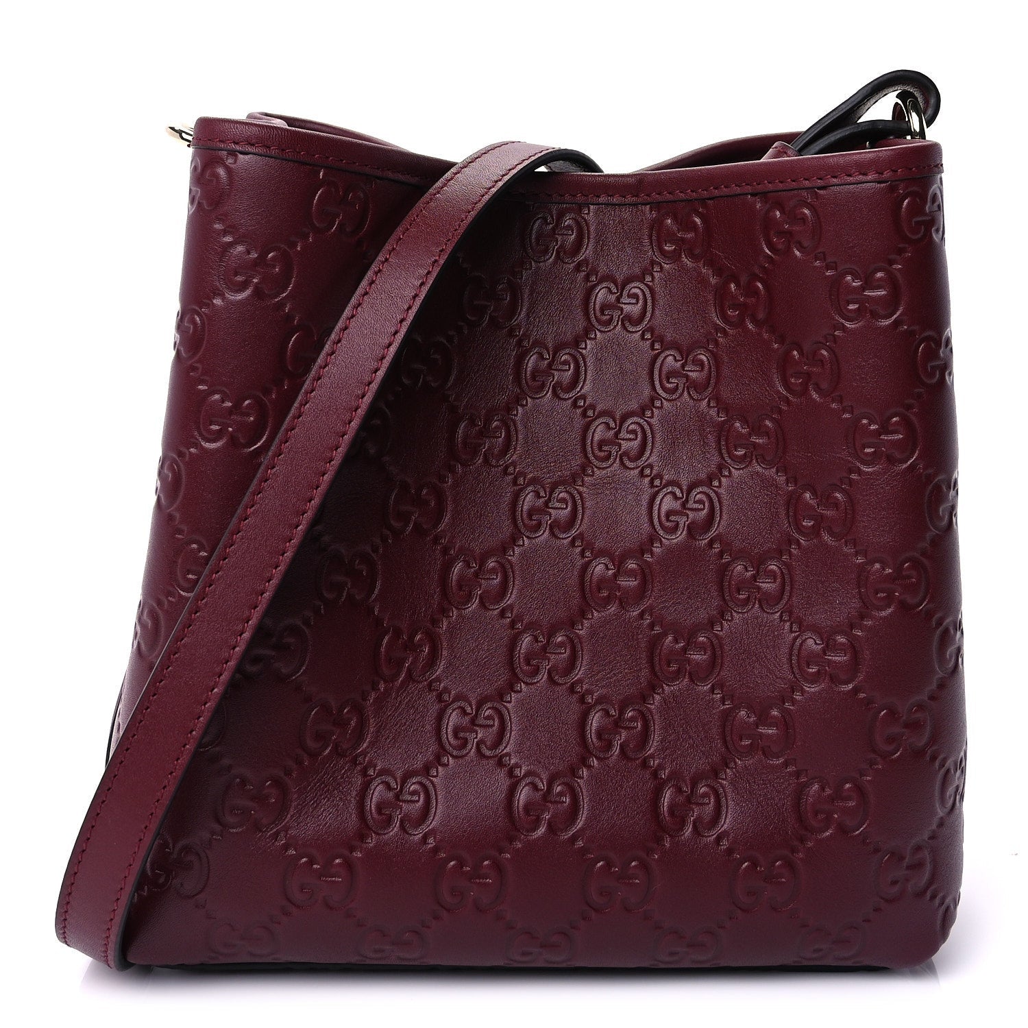 Gucci GG Calfskin Embossed Emblem Small Bucket Bag Rosso Ancora Red 1 of 8