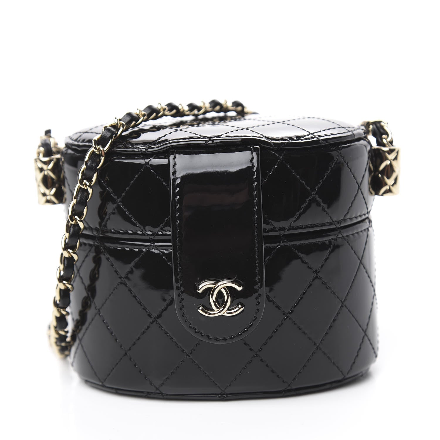 Chanel Patent Quilted Round Small Vanity With Chain Black 10 of 12