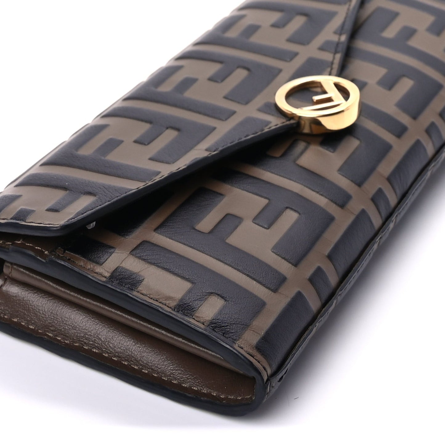 Vitello Soft F is  Bi-Color FF 1974 Embossed Continental Envelope Wallet On Chain  Maya Black