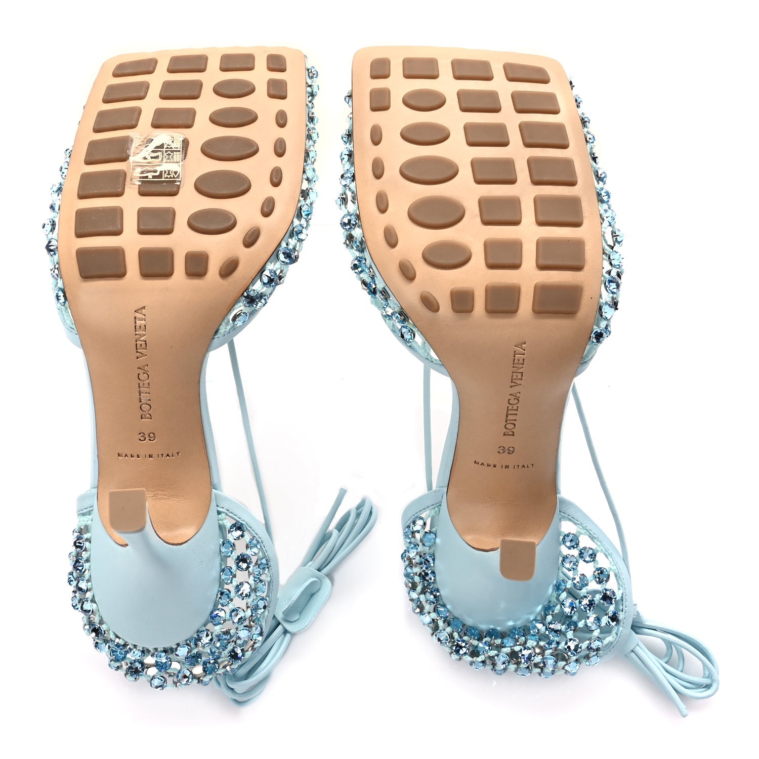 Bottega Veneta Mesh Nappa Crystal Embellished Sparkle Stretch Ankle Tie Sandals Pale Blue 4 of 8