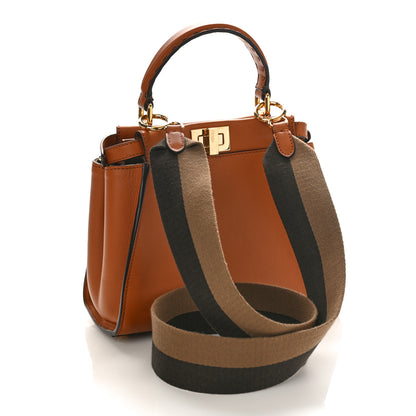 Fendi Vitello Seta Canvas FF Embroidered Mini Peekaboo Iconic Satchel Brandy Amazzonia 2 of 9