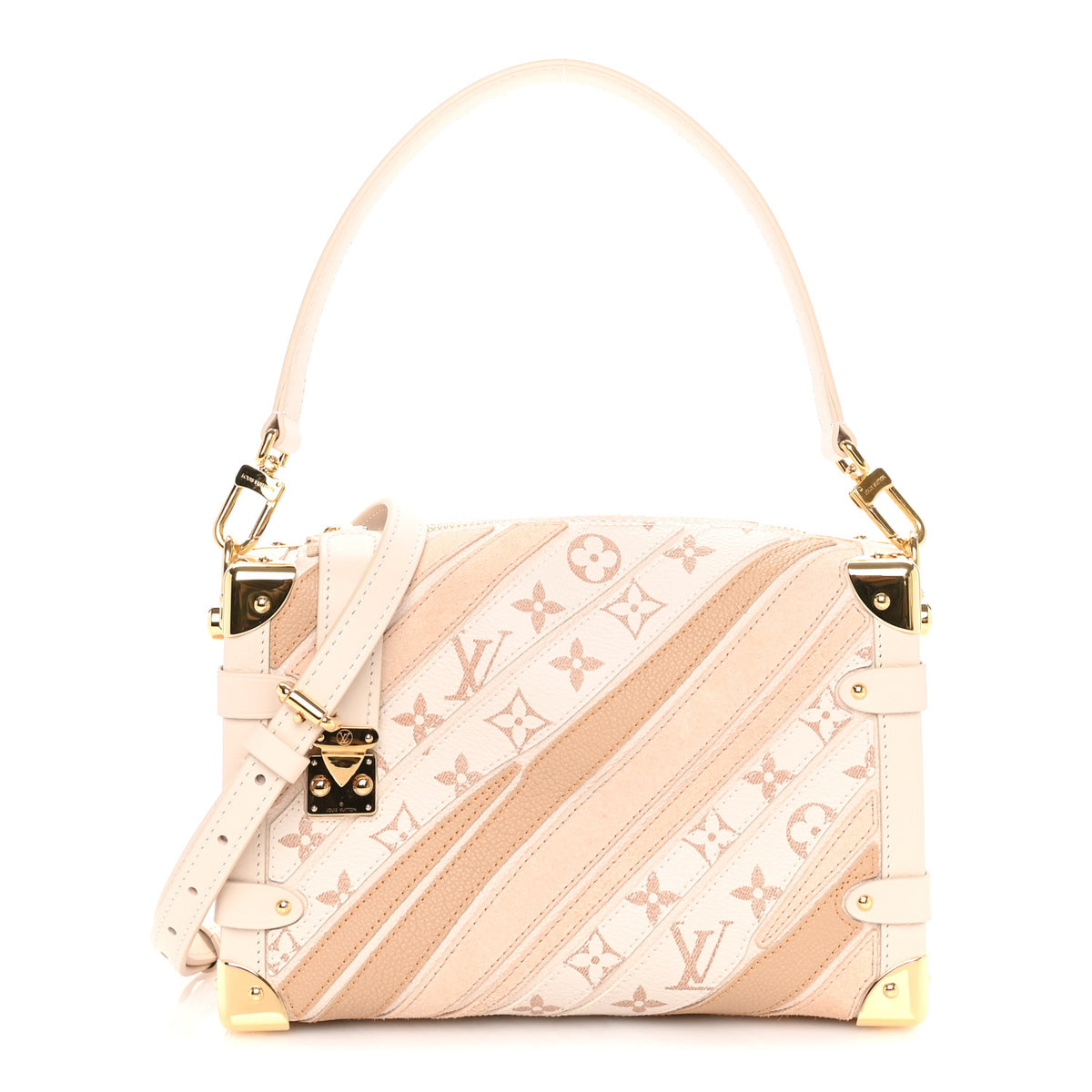Calfskin Monogram Patchwork Side Trunk MM Quartz White Dune