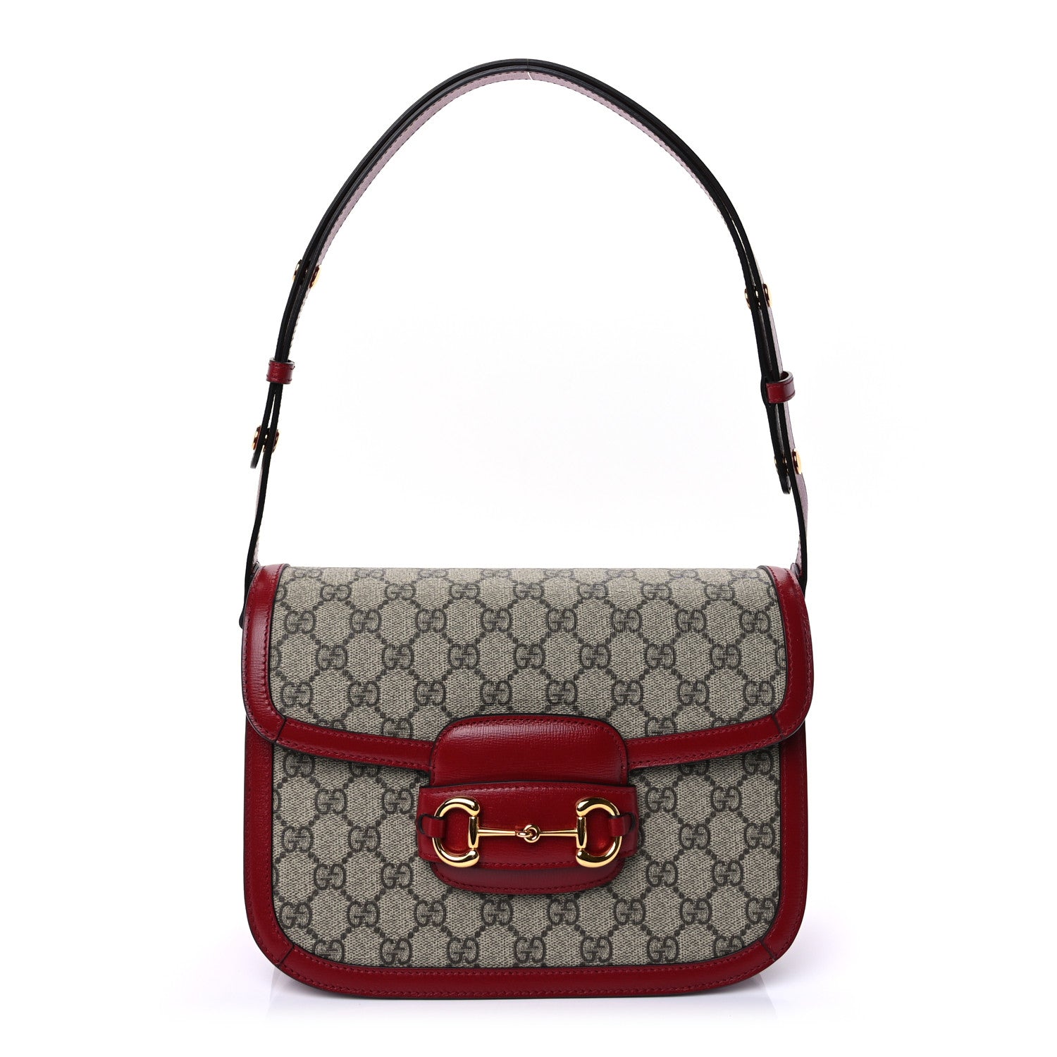 Gucci GG Supreme Monogram Azalea Calfskin Horsebit 1955 Shoulder Bag Beige Ebony New Cherry Red 1 of 8