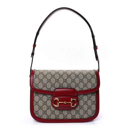 Gucci GG Supreme Monogram Azalea Calfskin Horsebit 1955 Shoulder Bag Beige Ebony New Cherry Red 1 of 8