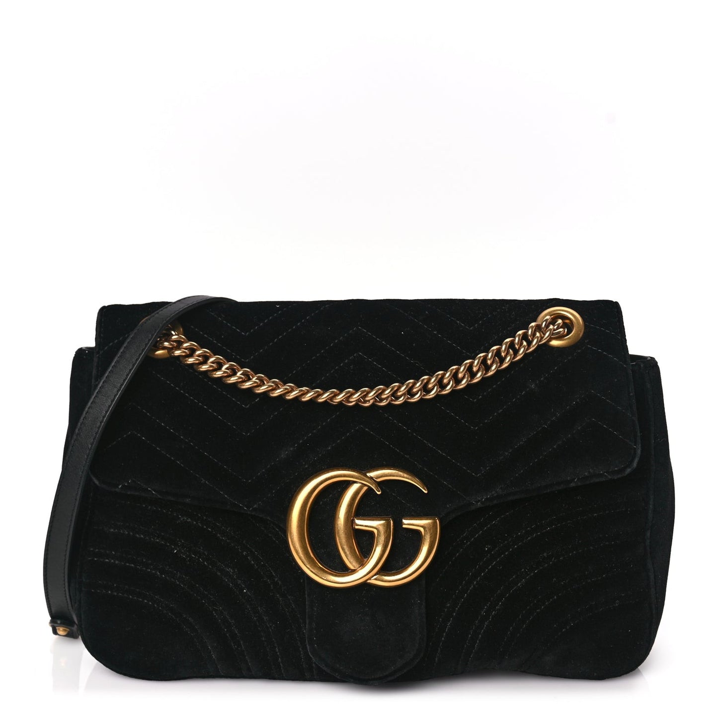 Velvet Matelasse Medium GG Marmont Shoulder Bag Black