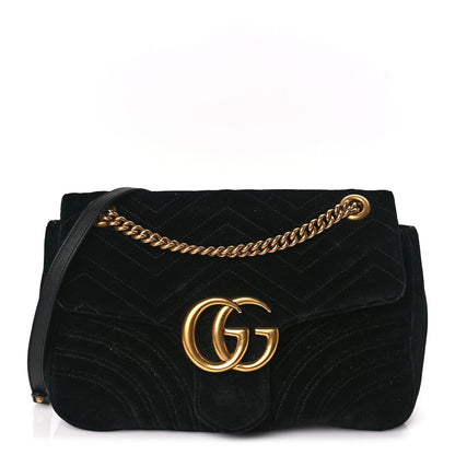 Gucci Velvet Matelasse Medium GG Marmont Shoulder Bag Black 1 of 9