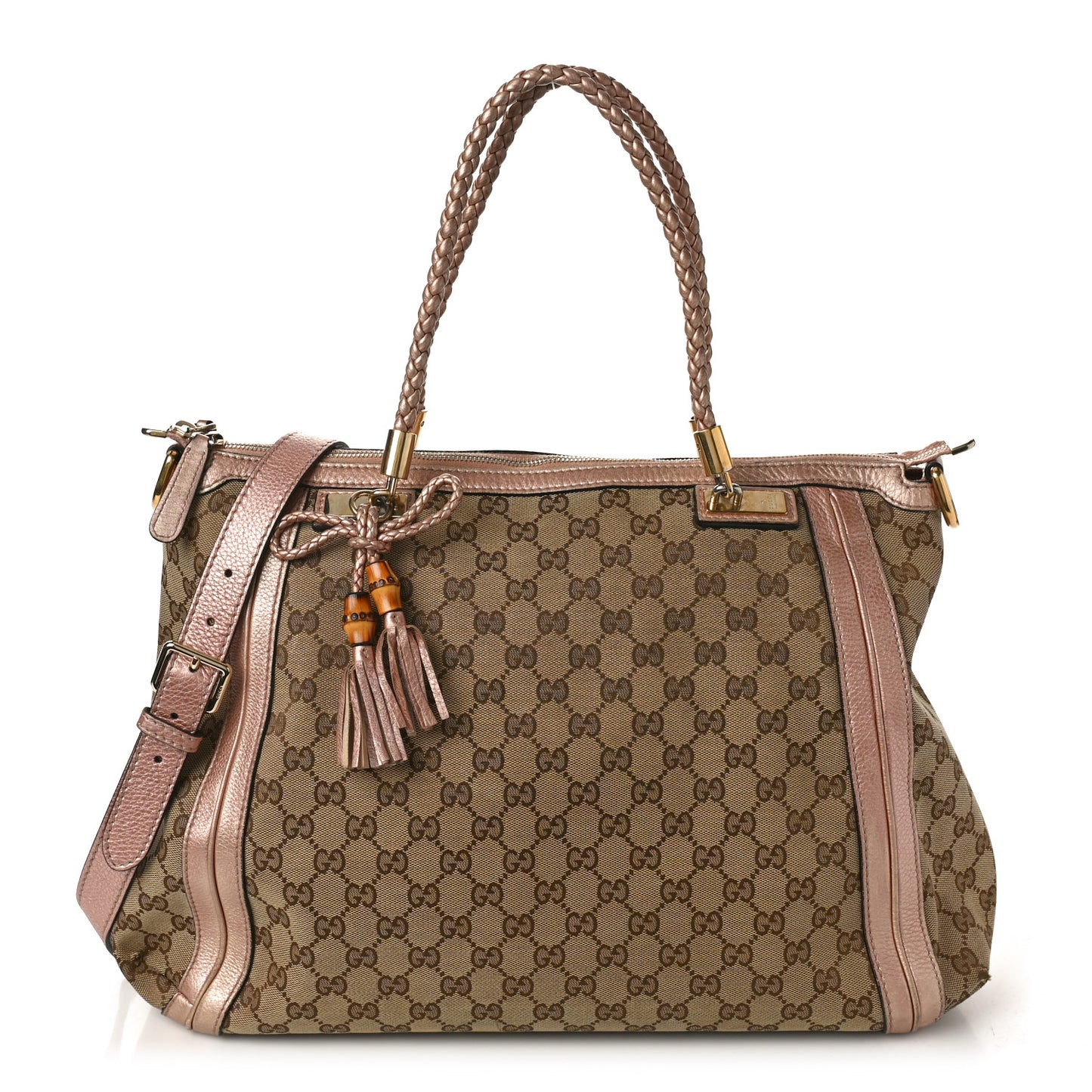 Monogram Cellarius Calfskin Large Bella Top Handle Bag Beige Rose Gold