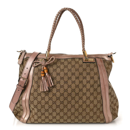 Gucci Monogram Cellarius Calfskin Large Bella Top Handle Bag Beige Rose Gold 1 of 16
