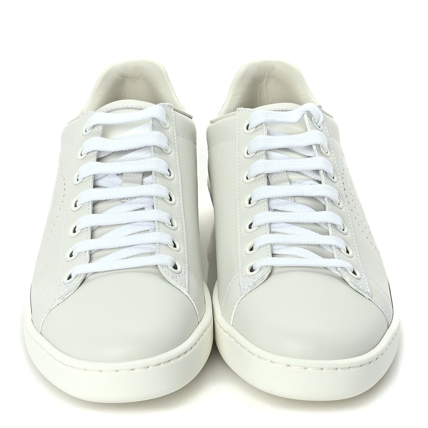 Calfskin Interlocking G Perforated Womens Ace Sneakers 37.5 White Grey Sky