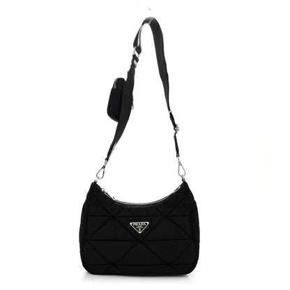 Prada Tessuto Nylon Triangle Quilted Padded Patchwork System Shoulder Bag Black 1 of 10
