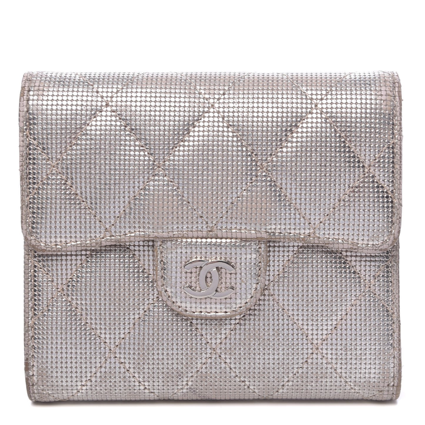 Metallic Calfskin Pixel Effect Quilted Compact Flap Wallet Gold