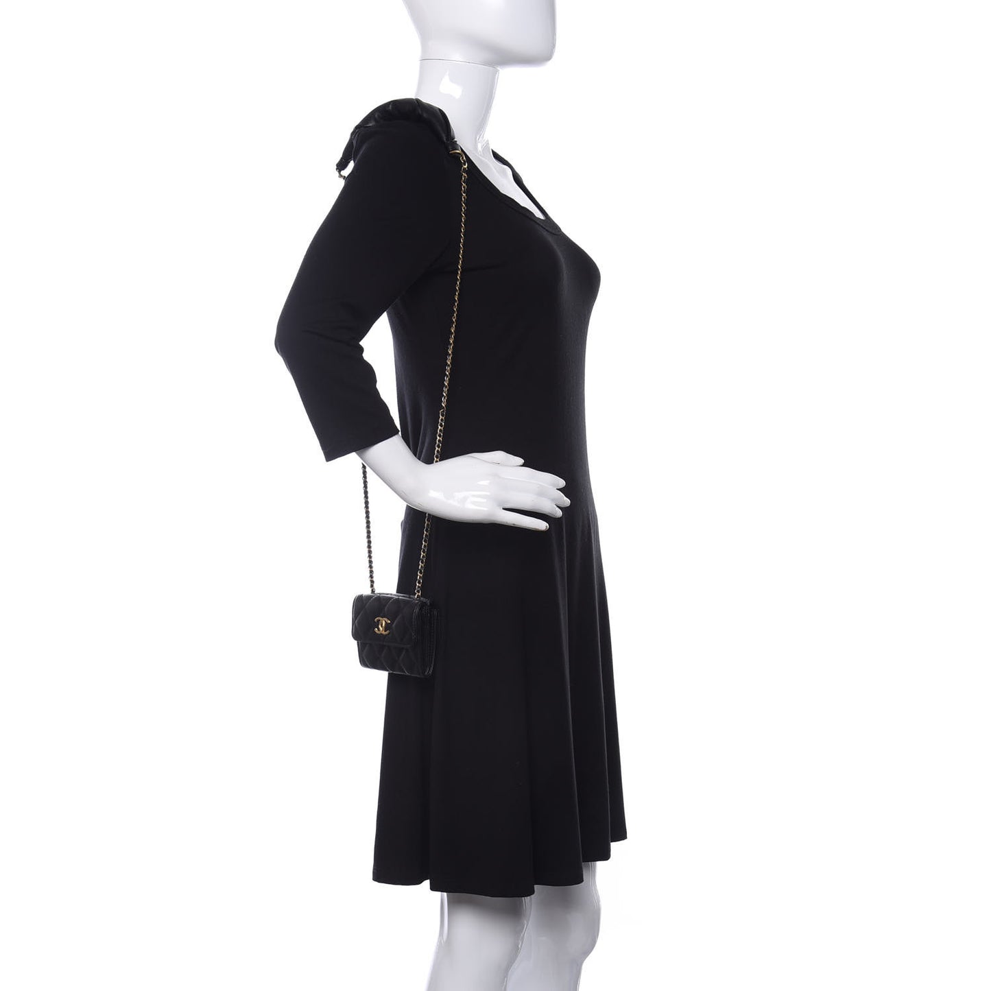 Lambskin Quilted Card Holder with Chain Black