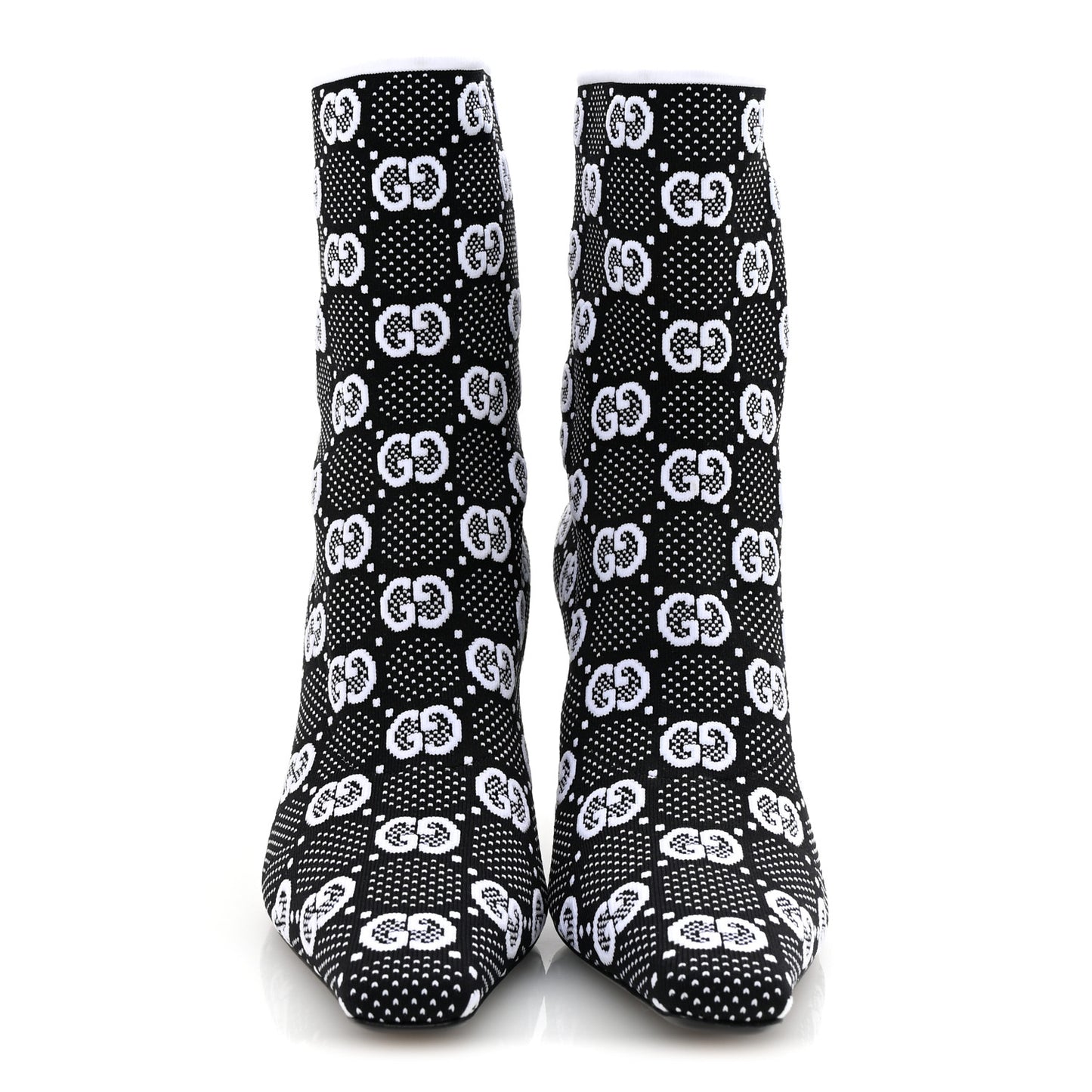 Technical Jersey Knit GG Monogram Square G 75mm Ankle Boots 38 Black Great White