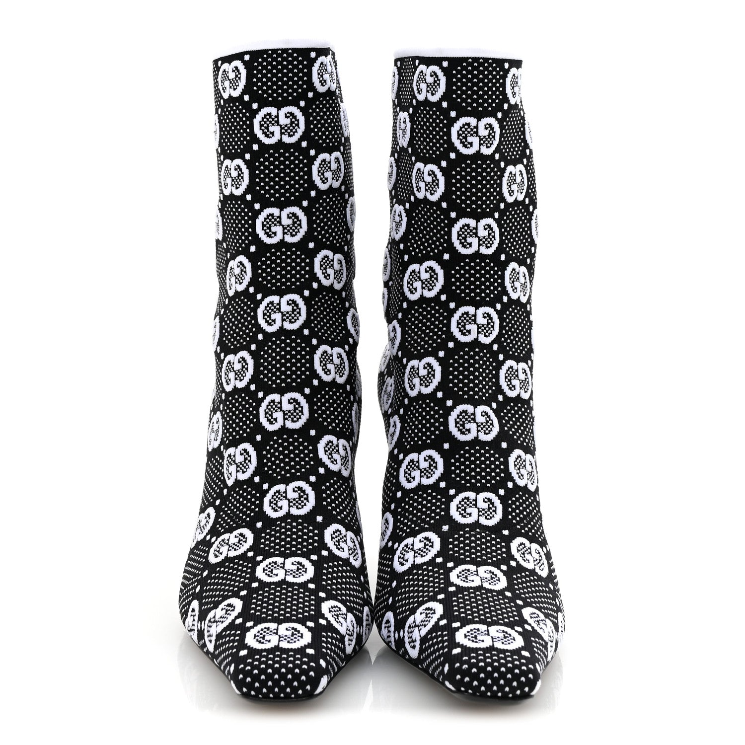 Gucci Technical Jersey Knit GG Monogram Square G 75mm Ankle Boots 38 Black Great White 3 of 9