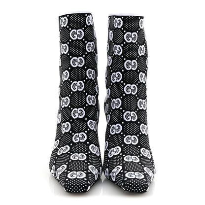 Gucci Technical Jersey Knit GG Monogram Square G 75mm Ankle Boots 38 Black Great White 3 of 9
