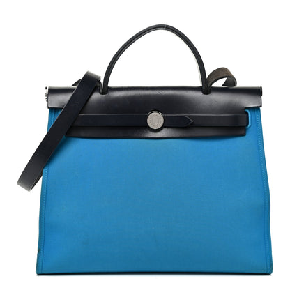 Hermes Vache Hunter Toile Herbag Zip 31 PM Bleu Zanzibar Bleu Indigo 3 of 25