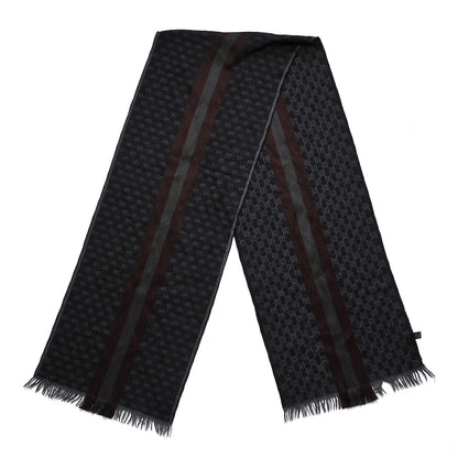 Gucci Wool Silk GG Monogram Web Verbier Fringe Scarf Charcoal 4 of 9