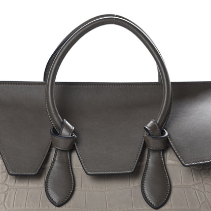 Celine Crocodile Embossed Nubuck Calfskin Small Tie Knot Tote Grey 10 of 10
