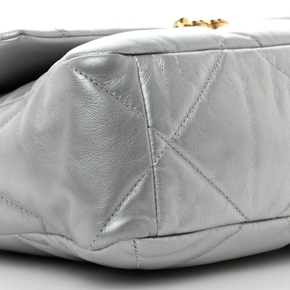 Chanel Metallic Goatskin Quilted Large Chanel 19 Flap Silver 9 of 12
