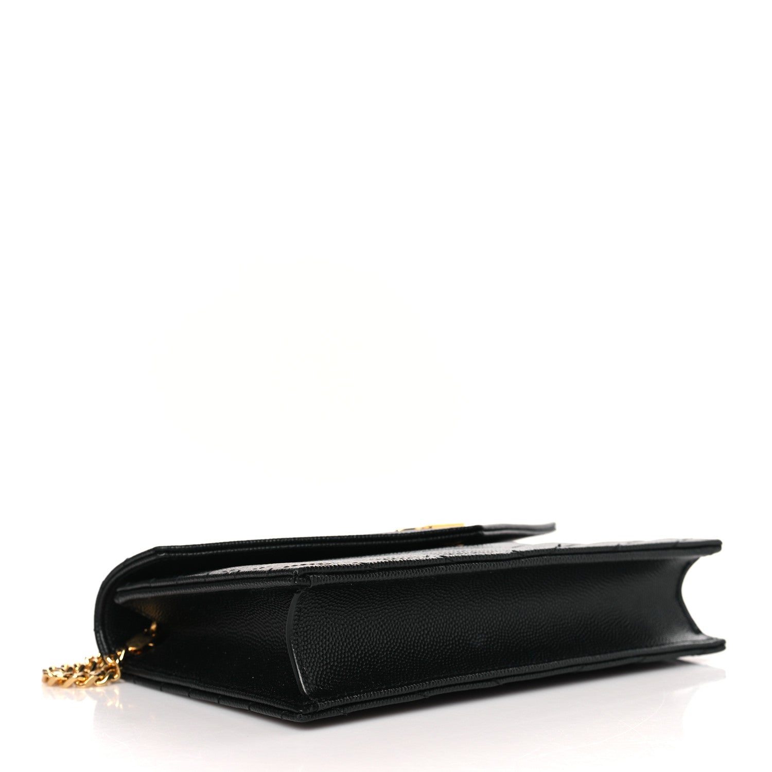 Saint Laurent Grain De Poudre Matelasse Chevron Monogram Envelope Chain Wallet Black 4 of 9