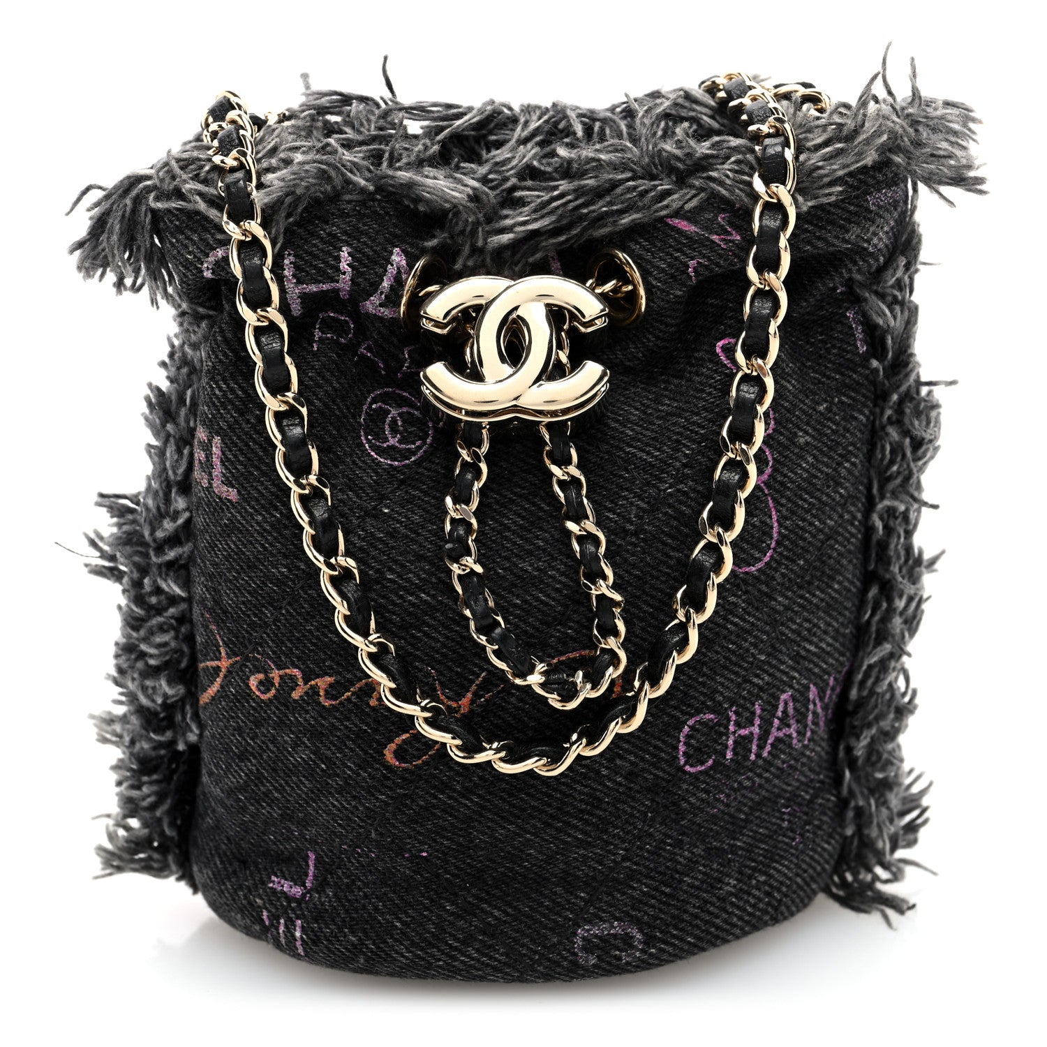 Chanel Denim Quilted Mood Bucket With Chain Black Multicolor 1 of 10