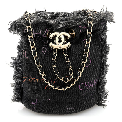 Chanel Denim Quilted Mood Bucket With Chain Black Multicolor 1 of 10