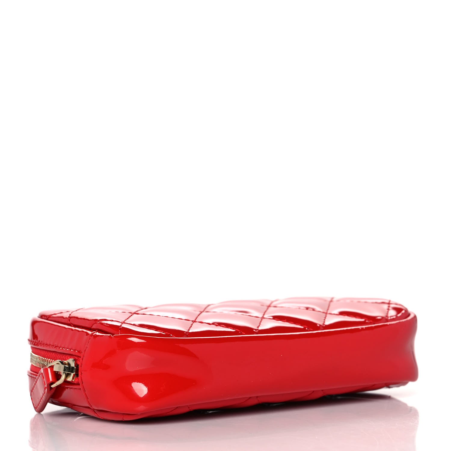 Chanel Patent Quilted Small Curvy Pouch Cosmetic Case Red 4 of 10