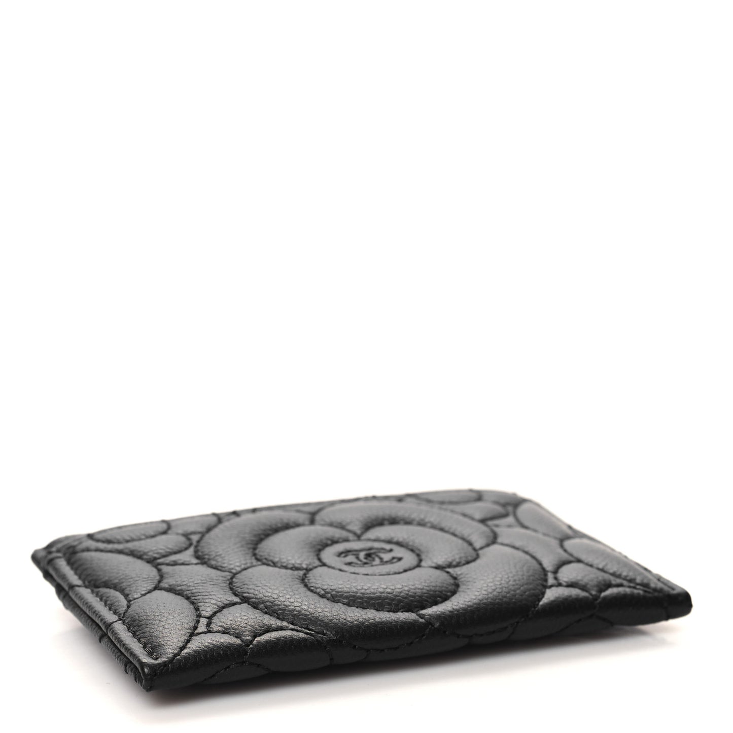 Caviar Camellia Embossed Card Holder Black