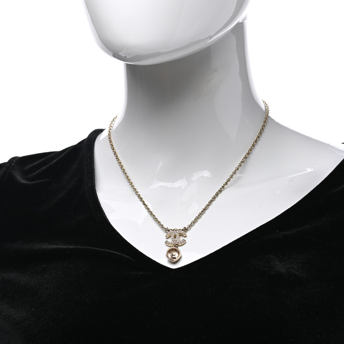 Crystal Pearl CC Necklace Pearly White Gold