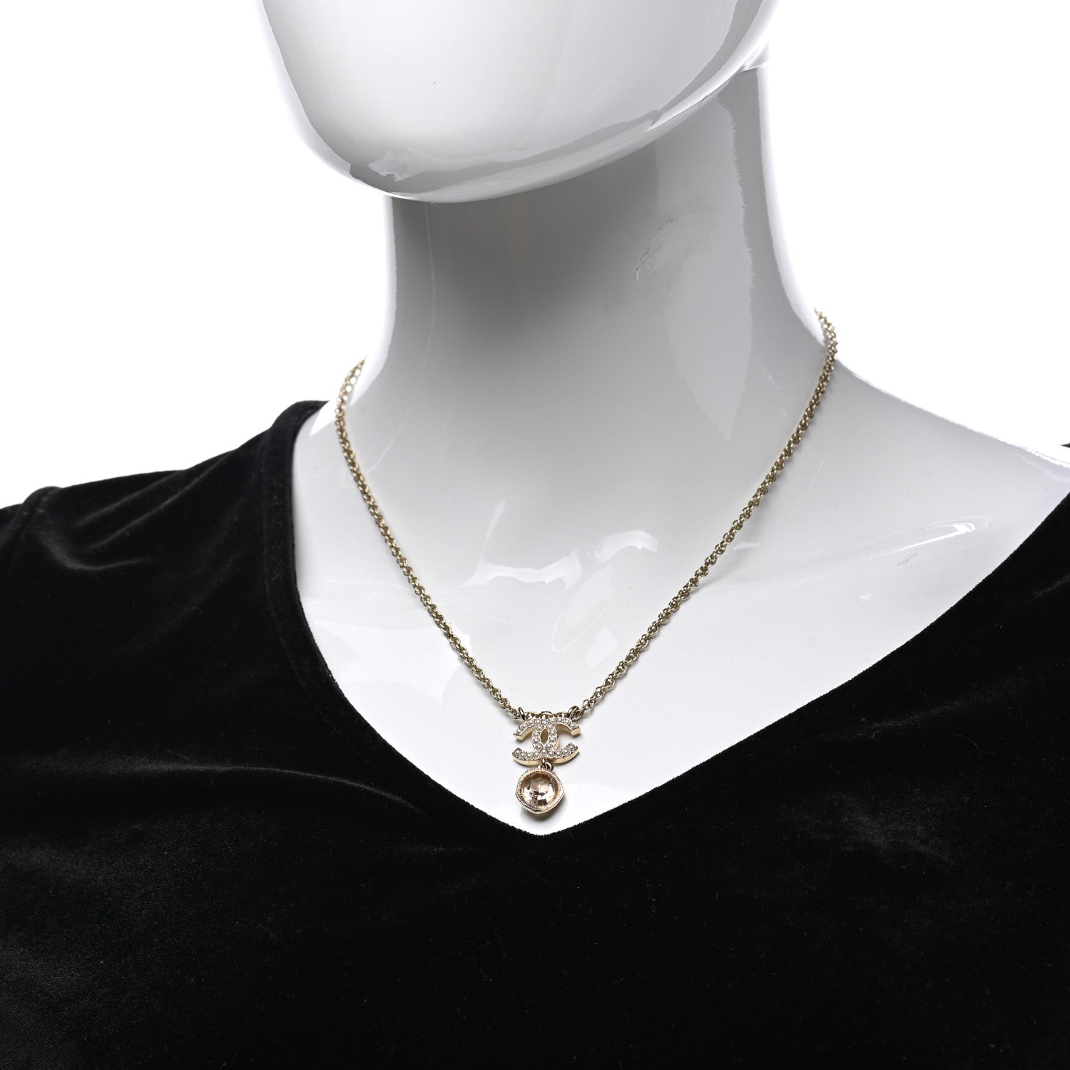 Chanel Crystal Pearl CC Necklace Pearly White Gold 2 of 7