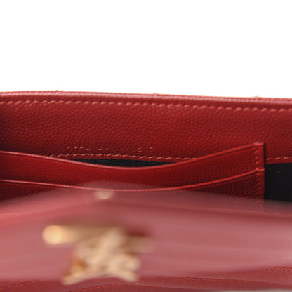 Saint Laurent Grain De Poudre Matelasse Chevron Small Monogram Envelope Wallet New Red 7 of 7