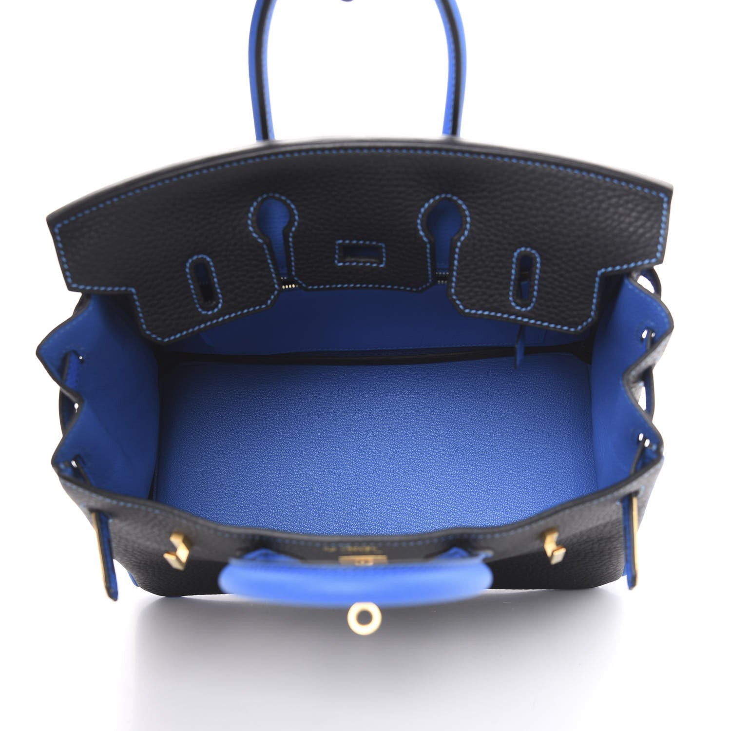 Hermes Taurillon Clemence Horseshoe Birkin 25 Black Bleu Hydra 5 of 10