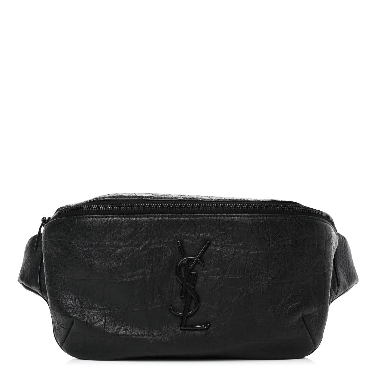 Calfskin Crocodile Embossed Monogram Belt Bag Black