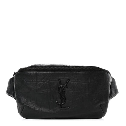 Saint Laurent Calfskin Crocodile Embossed Monogram Belt Bag Black 1 of 4