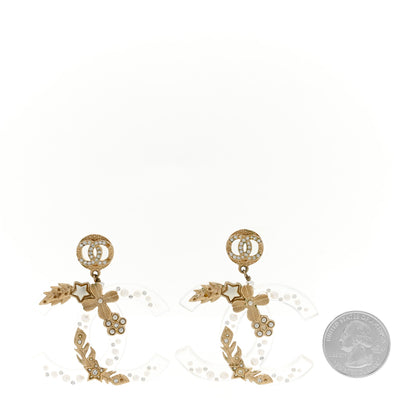 Chanel Crystal Pearl Resin CC Drop Earrings Gold 2 of 5