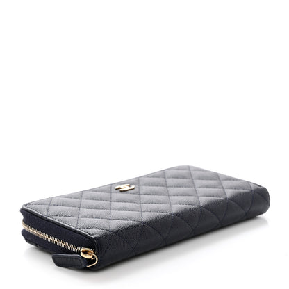 Chanel Caviar Quilted Large Zip Around Organizer Wallet Dark Blue 4 of 11