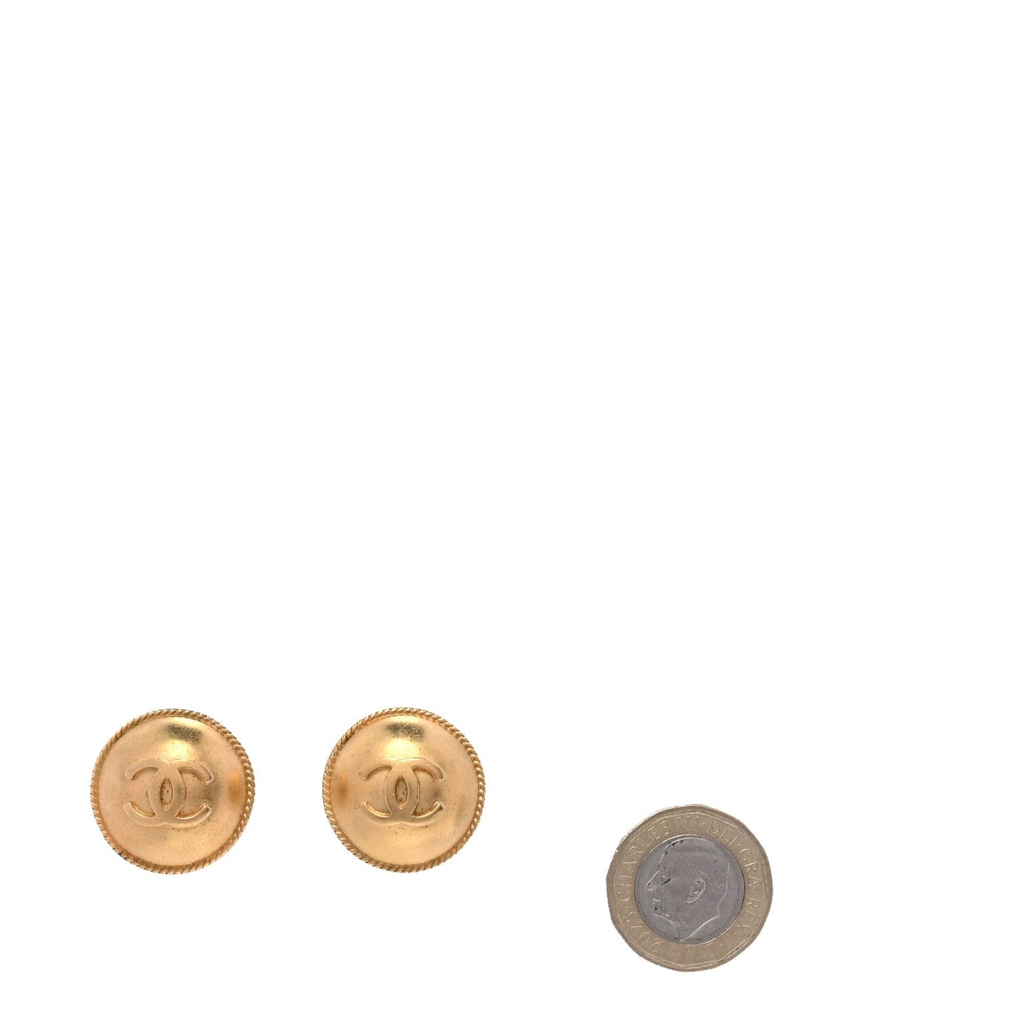 CC Button Clip On Earrings  Gold
