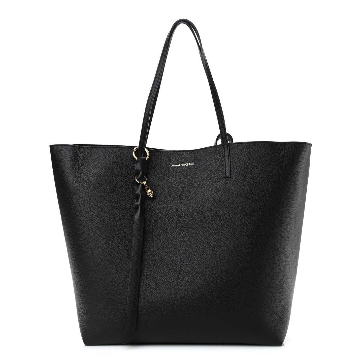Grained Calfskin Skull Open Shopper Tote Black