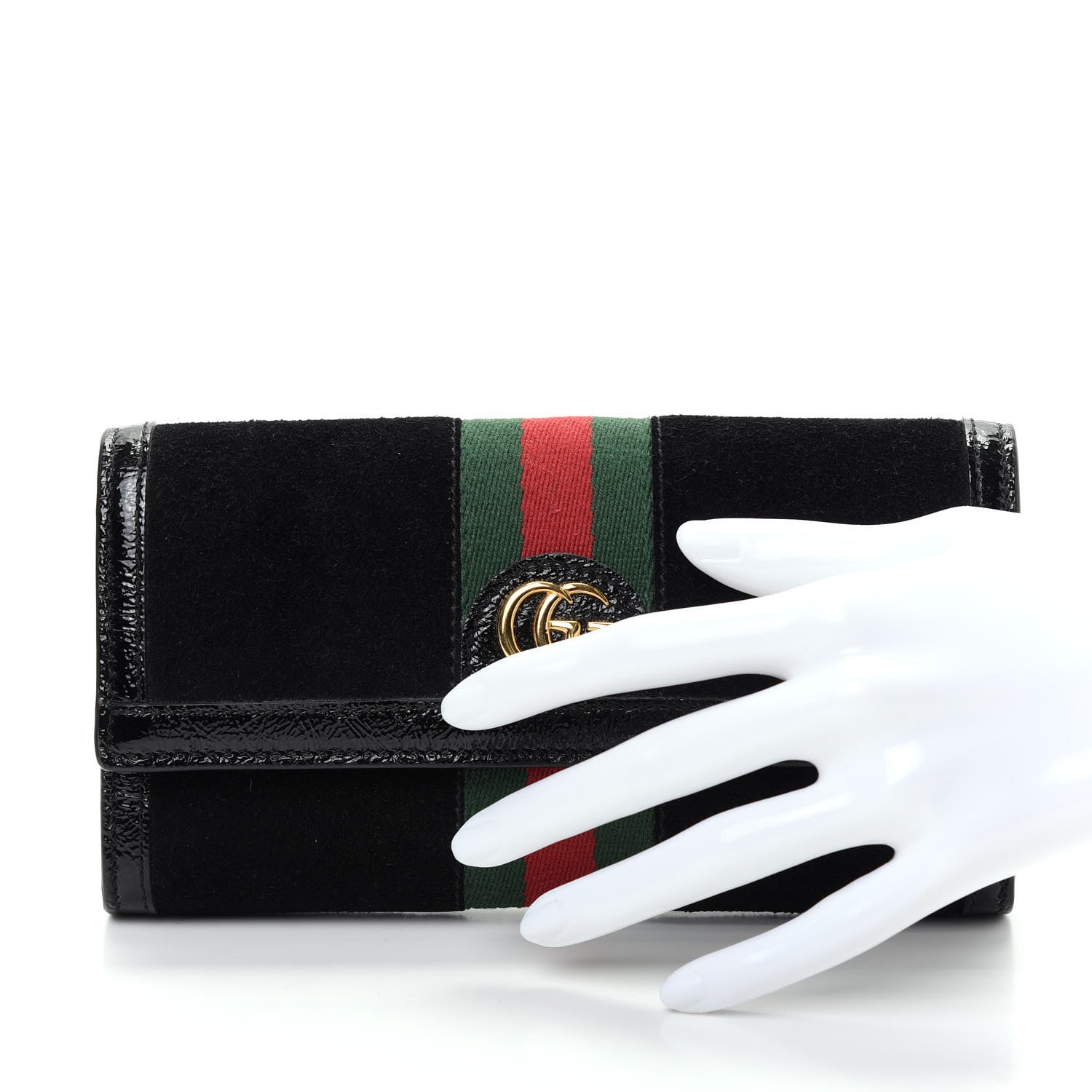 Gucci Suede Patent GG Web Ophidia Continental Wallet Black 2 of 8