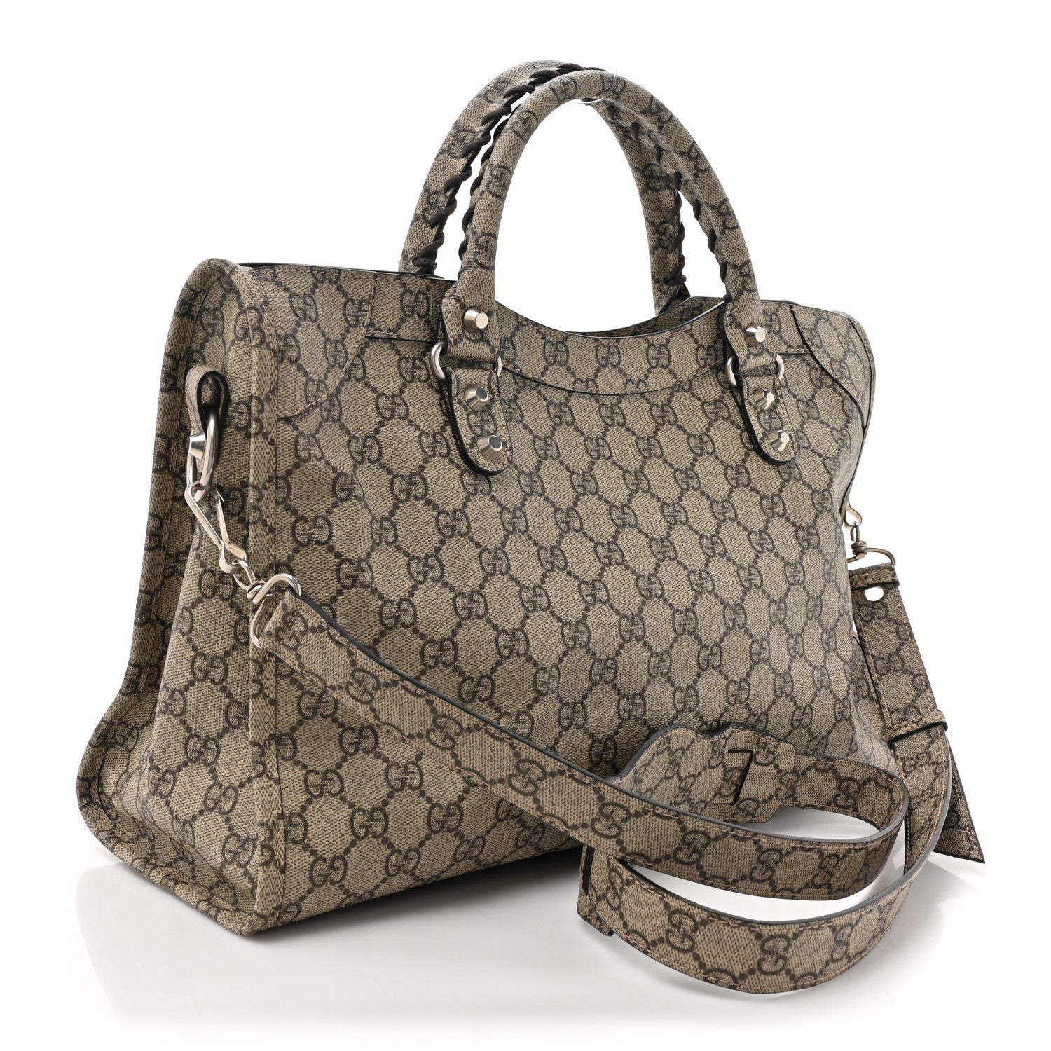 Balenciaga X GUCCI GG Supreme Monogram Neo Classic Silver Hardware City Beige Ebony 4 of 11