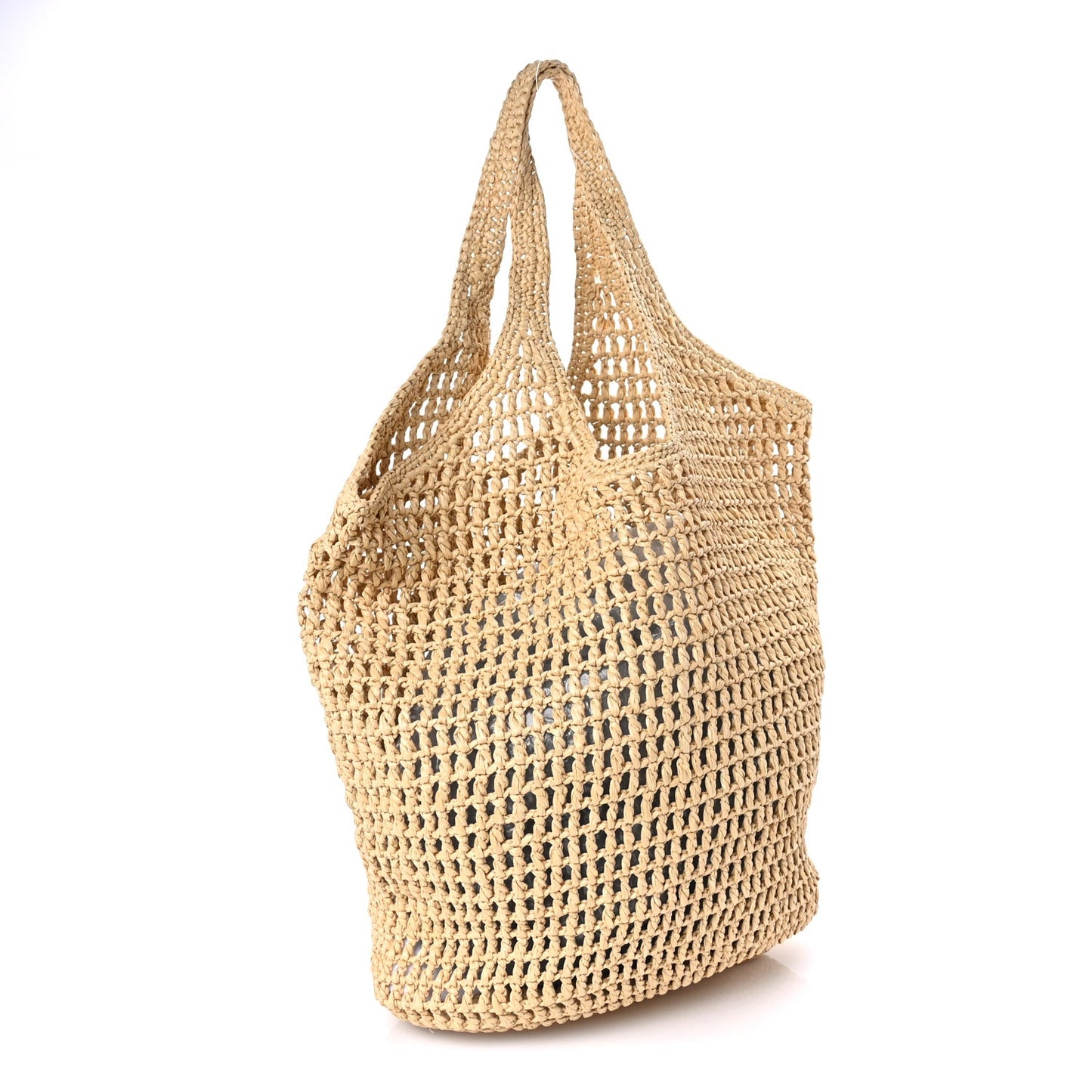 Yarn Raffia Effect Crochet Logo Embroidered Shopping Tote Bag Naturale
