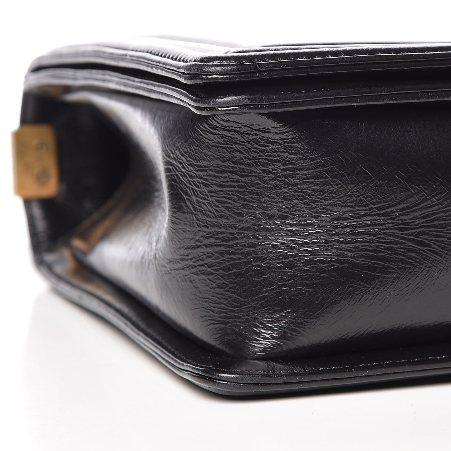 Glazed Calfskin Quilted Large Boy Flap Black