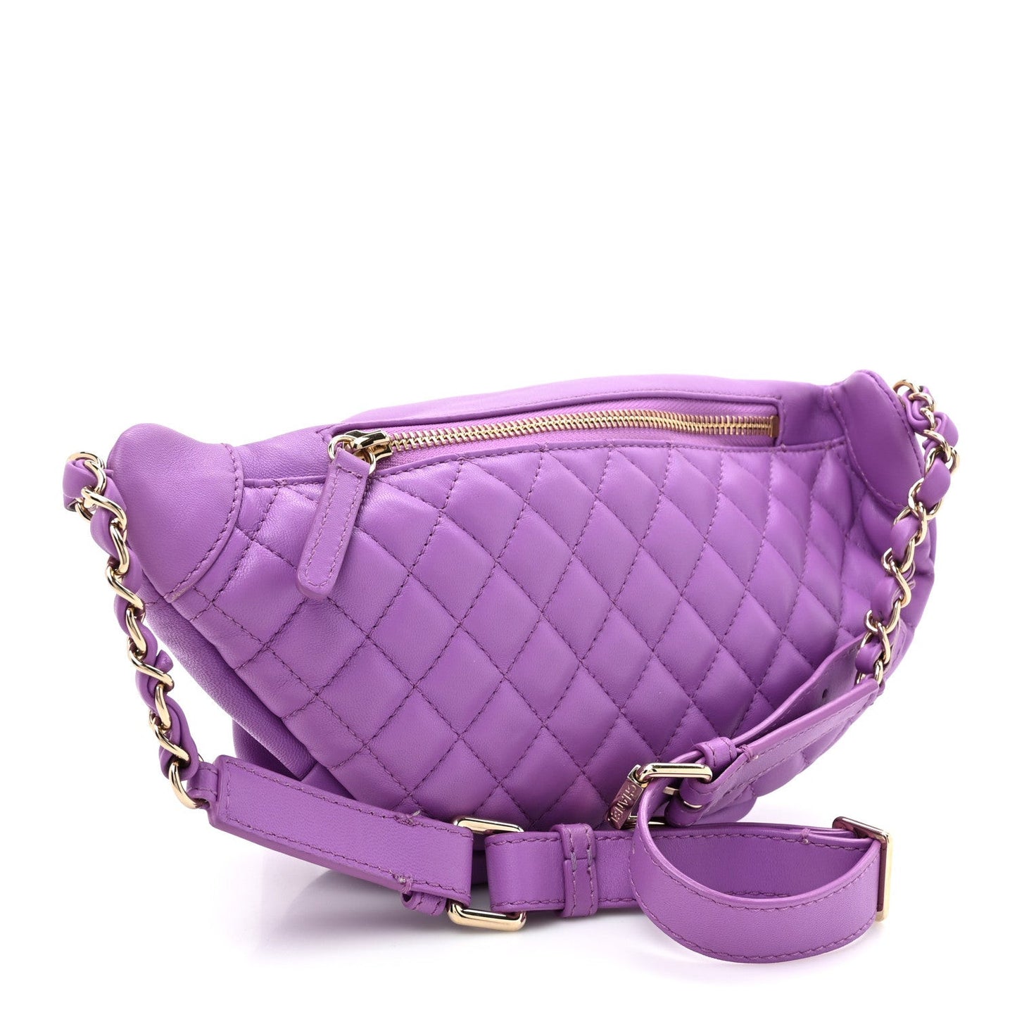 Lambskin Quilted Waist Belt Bag Purple