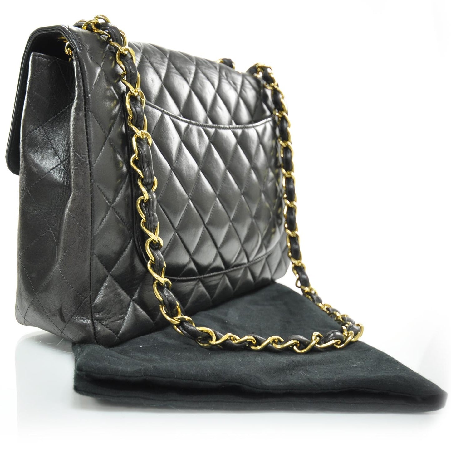 Lambskin Quilted Jumbo Flap Black