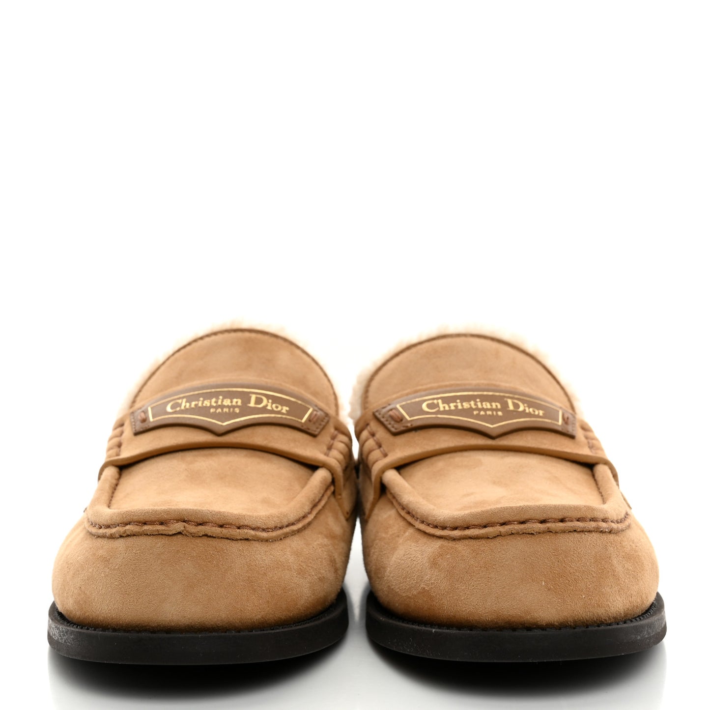 Suede Goatskin Boy Loafer Mule 38 Chestnut