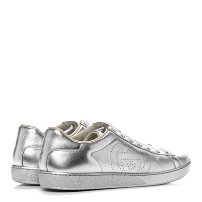 Gucci Metallic Nappa Interlocking G Perforated Womens Ace Sneakers 40.5 Silver 4 of 12